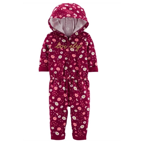 Carter's Floral Lovely Jumpsuit Burgundy 24M - Picture 5 of 5